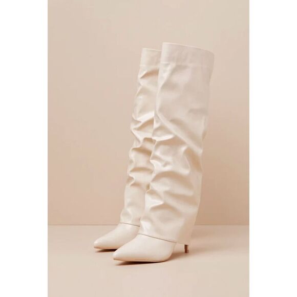 Lulus Shoes - Lulus Teana Bone Fold-Over Knee-High Boots 6